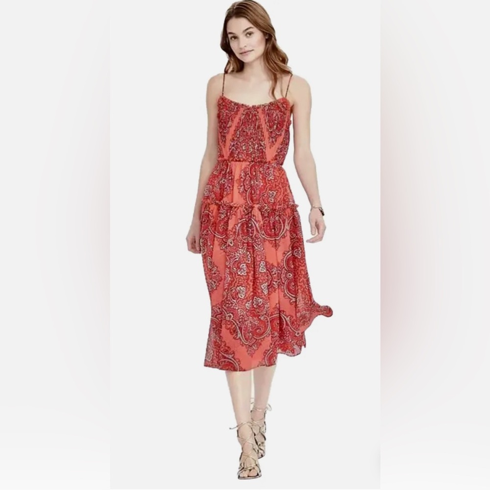 Banana Republic Red Paisley Midi Dress